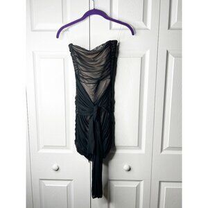 Nookie Zen Black Ruched Mesh Strapless Bodycon Mini Dress Women's Size Small S